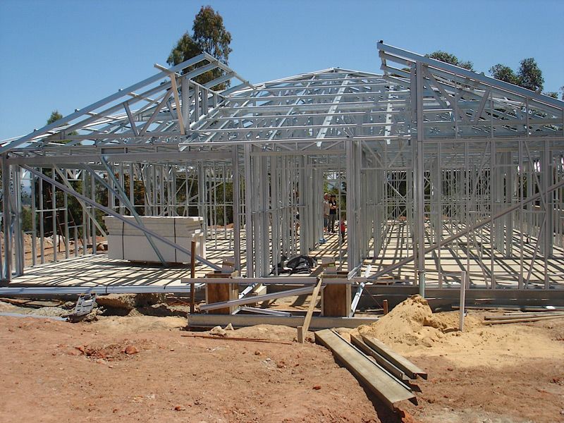 A Franklin Constructions steel house frame erected on site
